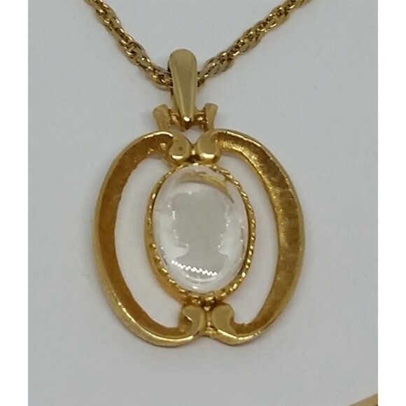 VINTAGE SIGNED HMS MADEIRA CREATIONS Cameo Multi Layer Necklace Victorian Style - Picture 4 of 5